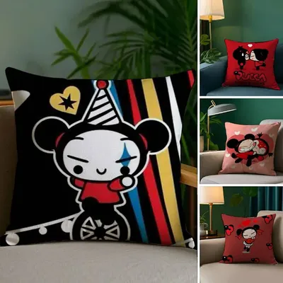 Kawaii P-Pucca Anime Kissenbezug, Plüschstoff, weicher doppelseitiger Druck, Sofa-Kissenbezug, Überwurf-Kissenbezüge Image