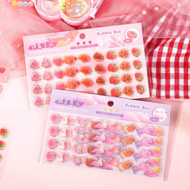2 Stück 3D-Relief-Aufkleber, DIY, Scrapbooking, kreative Süßigkeiten, Brot, Tier, Tagebuch, Schreibwaren, Dekoration, schöne ästhetische Aufkleber Image