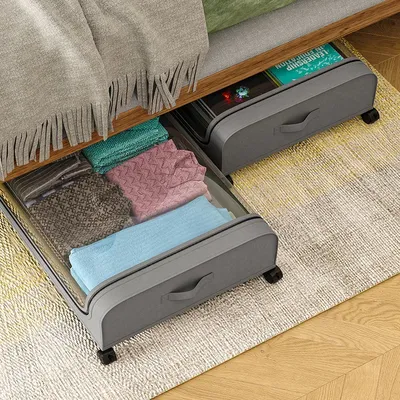 Underbed Lockers with Wheels and Lids Space Saving Organizer Foldable Storage Containers for Shoes and Clothes for Dorm Bedrooms