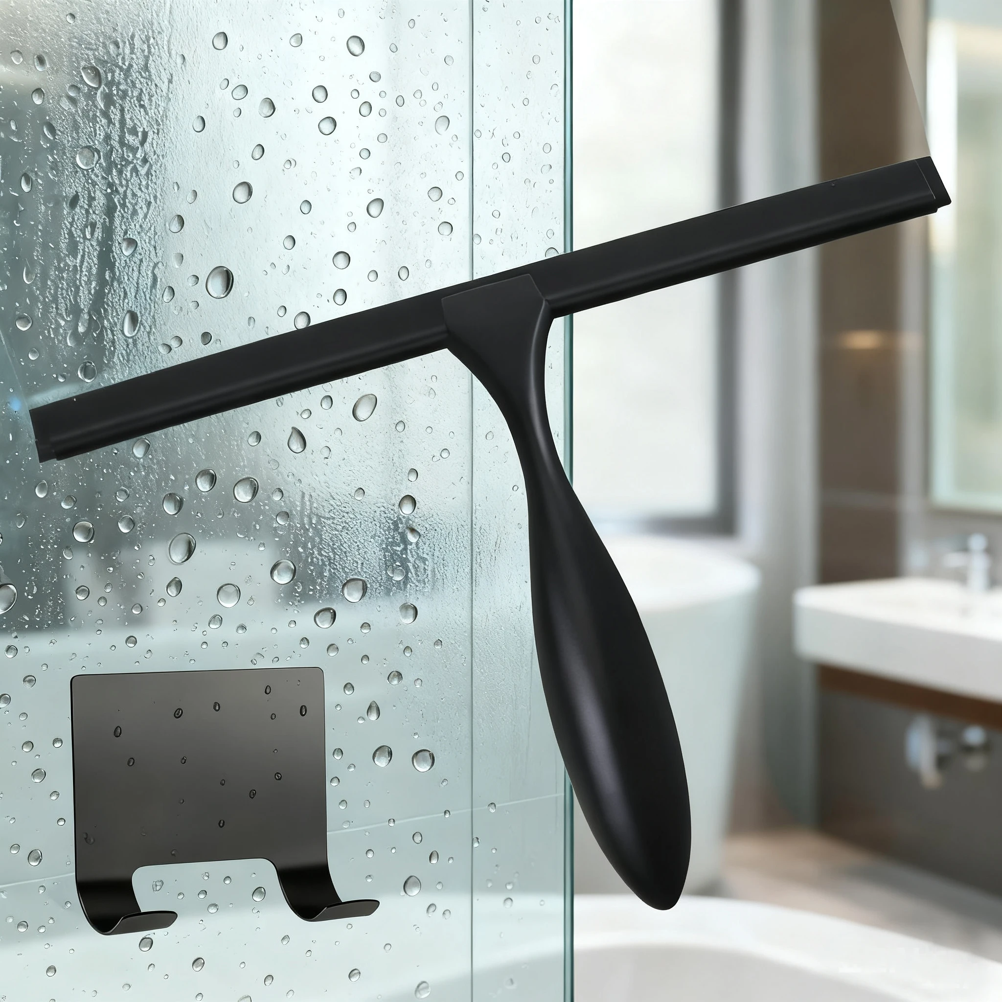 10'' 12'' ZOLL Dusche Fenster Rakel Edelstahl Mit Haken Silikon Gummi Kratzen Glas Tür Auto Reiniger Bad werkzeug Image