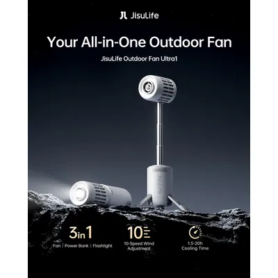 JISULIFE Multifunctional 3 in 1 Portable Wireless Ceiling Camping Fan Rechargeable 13500mAh Battery with Power Bank LED Lighting