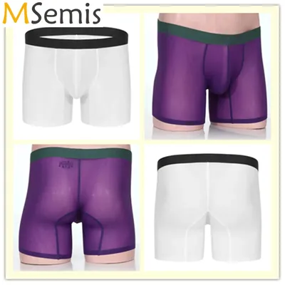 Badebekleidung für Herren, halbdurchsichtig, gerippt, Boxershorts, Badehose, elastischer Bund, Ausbuchtungsbeutel, Unterhose, Unterwäsche Image