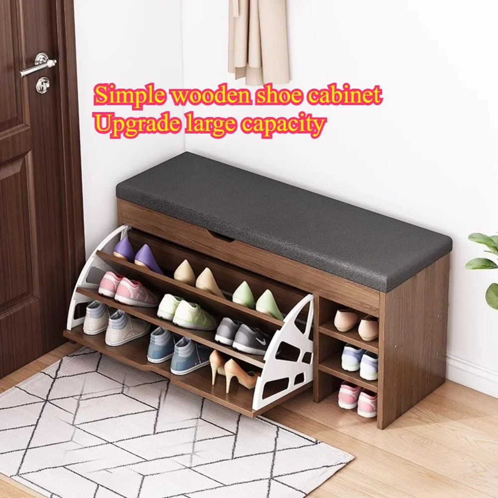 Praktischer Schuhwechselschrank, integrierte Schuhbank für den Eingangsbereich, einfacher Schuhschrank aus massivem Holz, mehrschichtiger, einfacher Schuhschrank