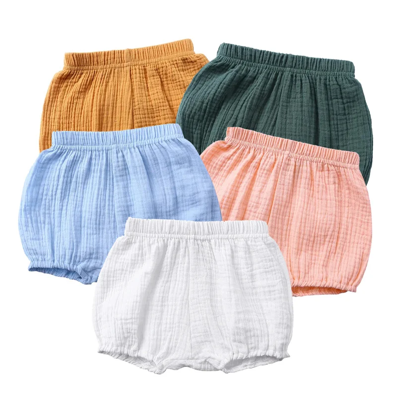 2 stück Sommer Atmungsaktive Baby Kinder Junge Mädchen Shorts Einfarbig Nette Baumwolle Leinen Brot kurze Hosen Mode Für Neugeborene pumphose Image