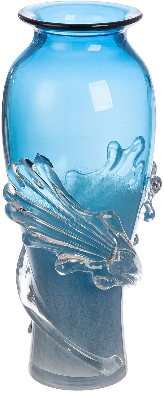 Tischvase CASABLANCA BY GILDE "Vase Wave blau", blau, B:19cm H:40cm T:19cm Ø:19cm, Glas, Vasen Image