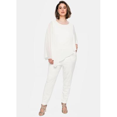 Jumpsuit SHEEGO, Damen, Gr. 52, Normalgrößen, weiß (sanftes weiß), 68% Viskose, 27% Polyamid, 5% Elasthan, unifarben, lang, Overalls Image