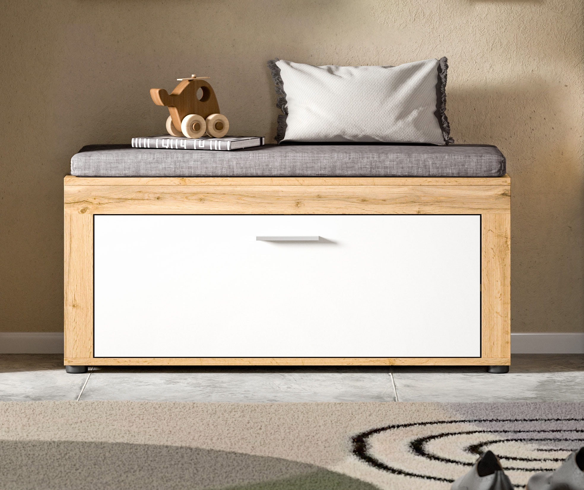 Sitzbank INOSIGN "Aosta Sitzbank", braun (wotan eiche, wotan eiche), B:100cm H:44cm T:35cm, FSC-zertifiziertes Holz, Sitzbänke, Sitzbank inkl. Sitzkissen, Fur, Diele, Garderobe