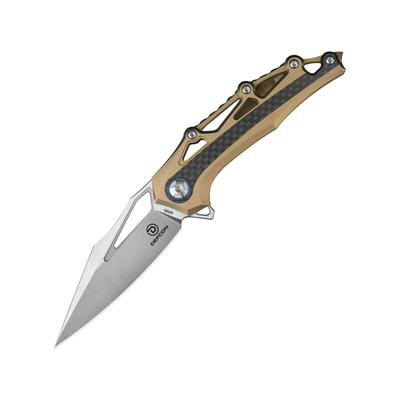 Defcon Valkyrie Framelock Folding Knife 3" satin finish Bohler M390 stainless blade Phoenix yellow titanium handle with carbon fiber i TF9393-1
