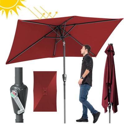 Sonnenschirm Rechteckig Balkonschirm Ø210x140cm Rot beidseitig um 30° knickbar mit kurbel Image