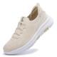 XOEKD Women Slip On Shoes Running Shoes Lightweight Non Slip Tennis Memory Foam Shoes for Sports Travel Gym, beige, 6 UK