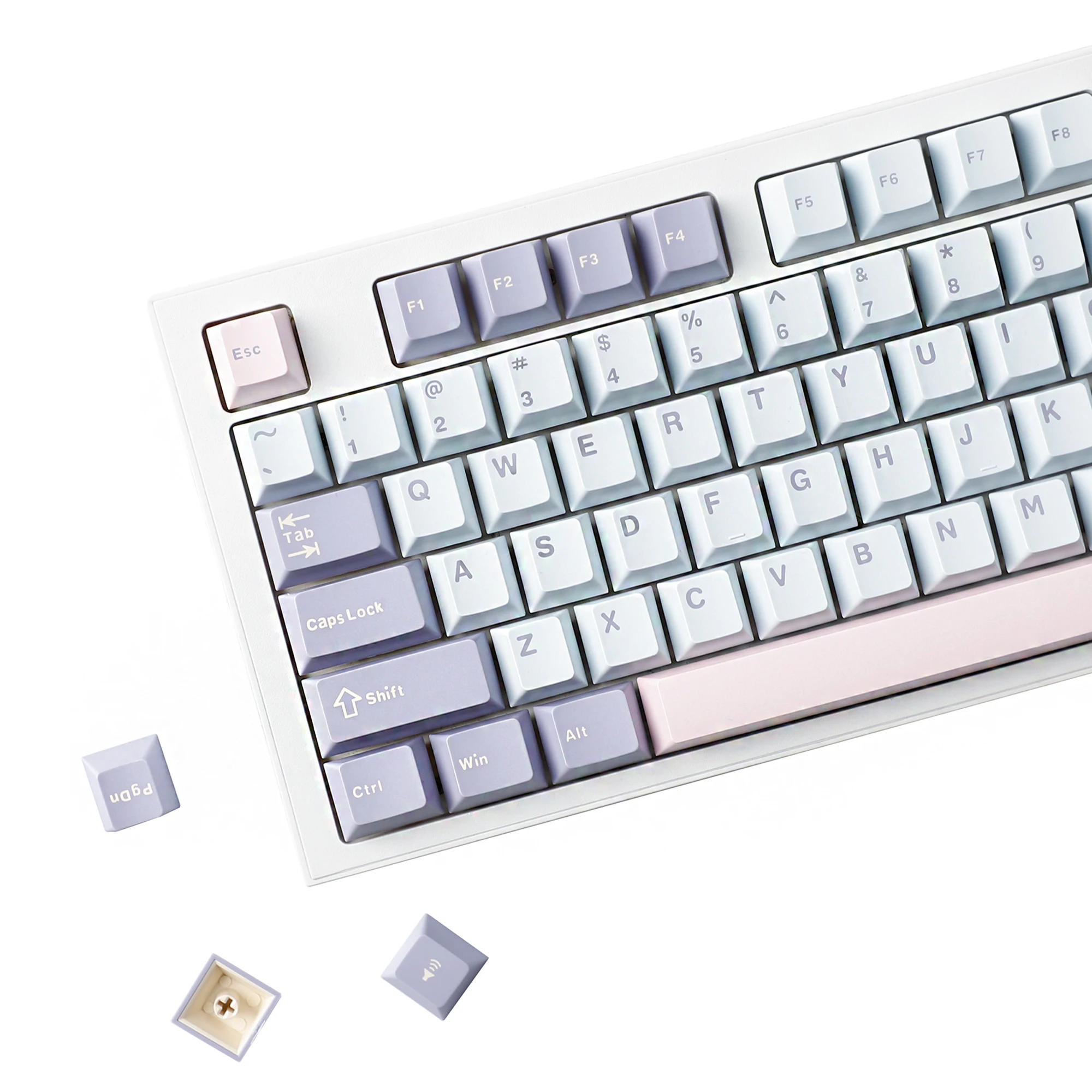 YMDK 126 Tasten Macarone Lila Blau Farblich passende Double Shot Cherry Profile PBT Tastenkappen für Mx mechanische Tastatur Image