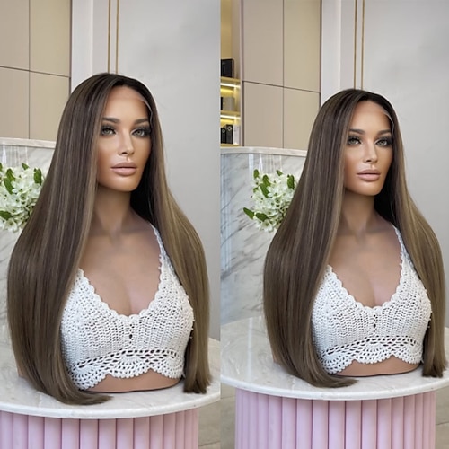 brasilianisches 100 % unbehandeltes Remy-Menschenhaar, 5 x 5 Verschlussperücken, glatt, 13 x 4 Spitzenfrontperücke, Mittelteil mit Babyhaar, hervorgehobenes Haar, klebefrei, vorgezupft, für Frauen Image