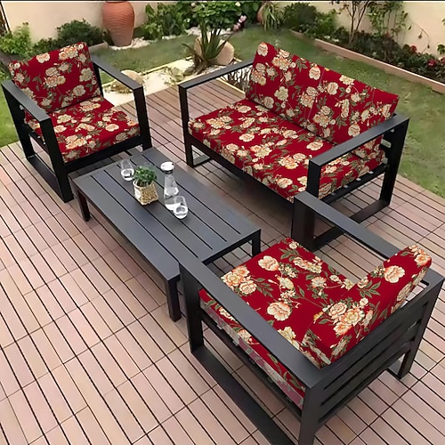 Sitzkissenbezug für den Außenbereich für die Terrasse, florale, garngefärbte Mikrofaser-Schonbezüge Image