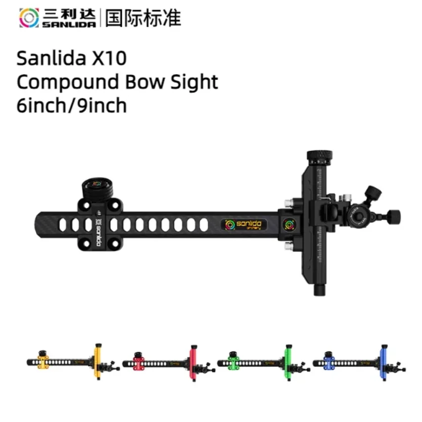 Sanlida X10 Compoundbogenvisier 6/9 Zoll Carbon Bar Richtungen einstellbar für Bogenschießen Schießziel Image