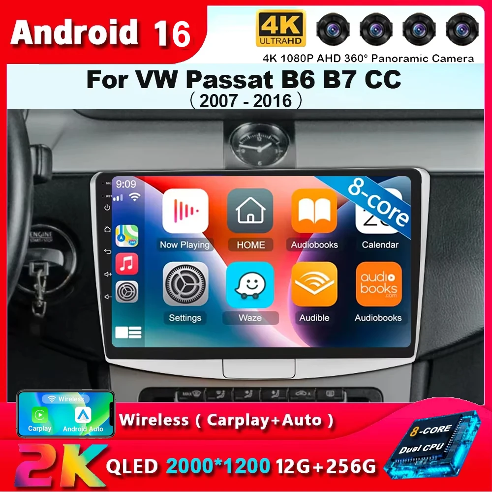 Android 16 Für Volkswagen VW Passat B6 B7 CC 2007 2008 2009 2010-2016 Autoradio Navigation Multimedia Player DSP Auto Carplay Image