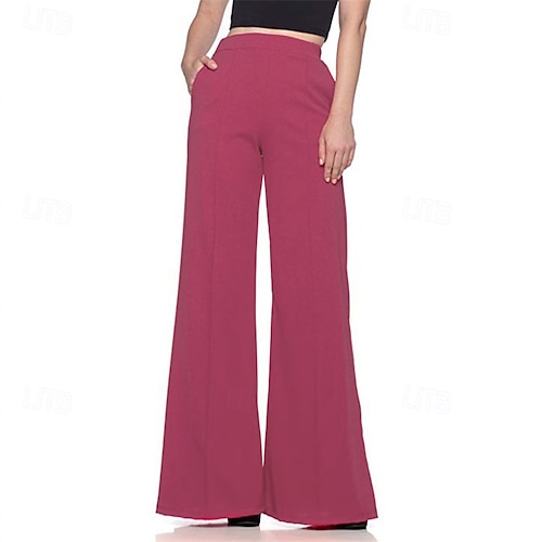 Damen Weites Bein Hosen Hose Palazzo-Hose Mode Streetwear Volle Länge Hohe Taille Einfach Elastischer Bund Atmungsaktivität Bequem Straße Alltagskleidung Ausgehen Schwarz Weiß Rote Marineblau Sommer Image
