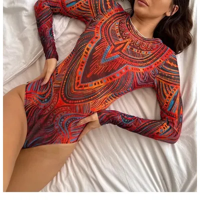 Women Long Sleeve Tattoo Swimsuit UV Protection Rash Guard SPF Sunblock Surfing Suit Diving Swimwear Beach Sportswear Bodysuits