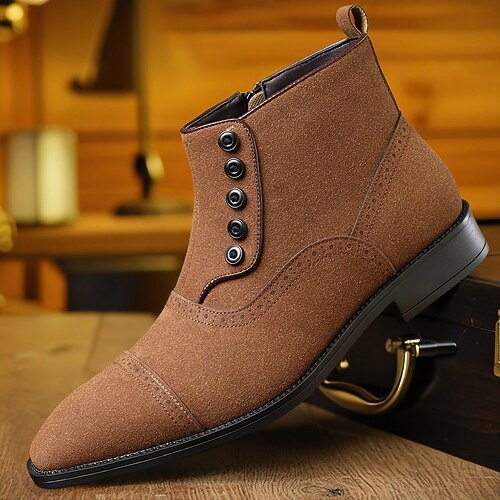 Beige Schnürstiefeletten für Herren mit runder Spitze und klassischen Nähten, Vintage-Business-Casual-Schuhe fürs Büro, den Stadtbummel und elegante Alltagsoutfits Image