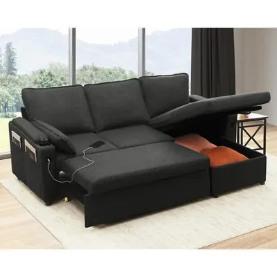Sofa Bed, Sleeper, Pull-out Two in One Split Sleeper Sofa, with Storage USB、 Cup Holder, Pull-out Split Sofa