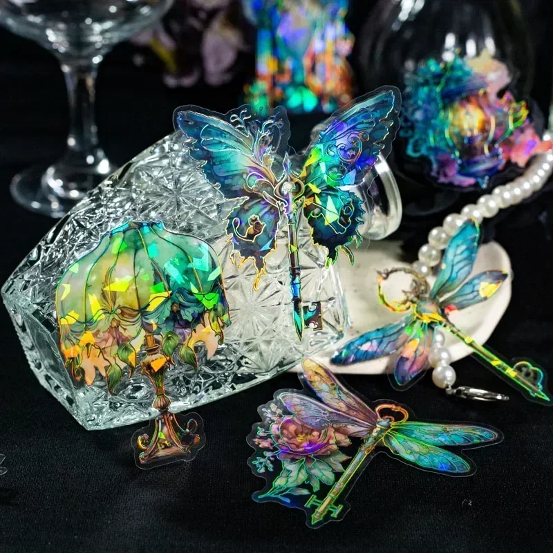 PET-Laser-Hologramm-Traumwald-Aufkleber, 10 Stück, 6 Stile, natürliches Lichtprisma, Dekor Image