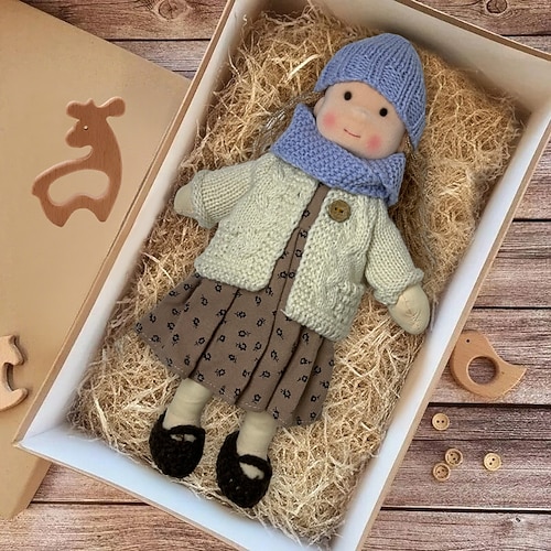 handgemachte Waldorfpuppe Baby Mädchen mit Kleidersets - 11,8 Zoll weiche Plüschpuppe für Kleinkinder ideales Weihnachtsgeschenk für Kinder Image