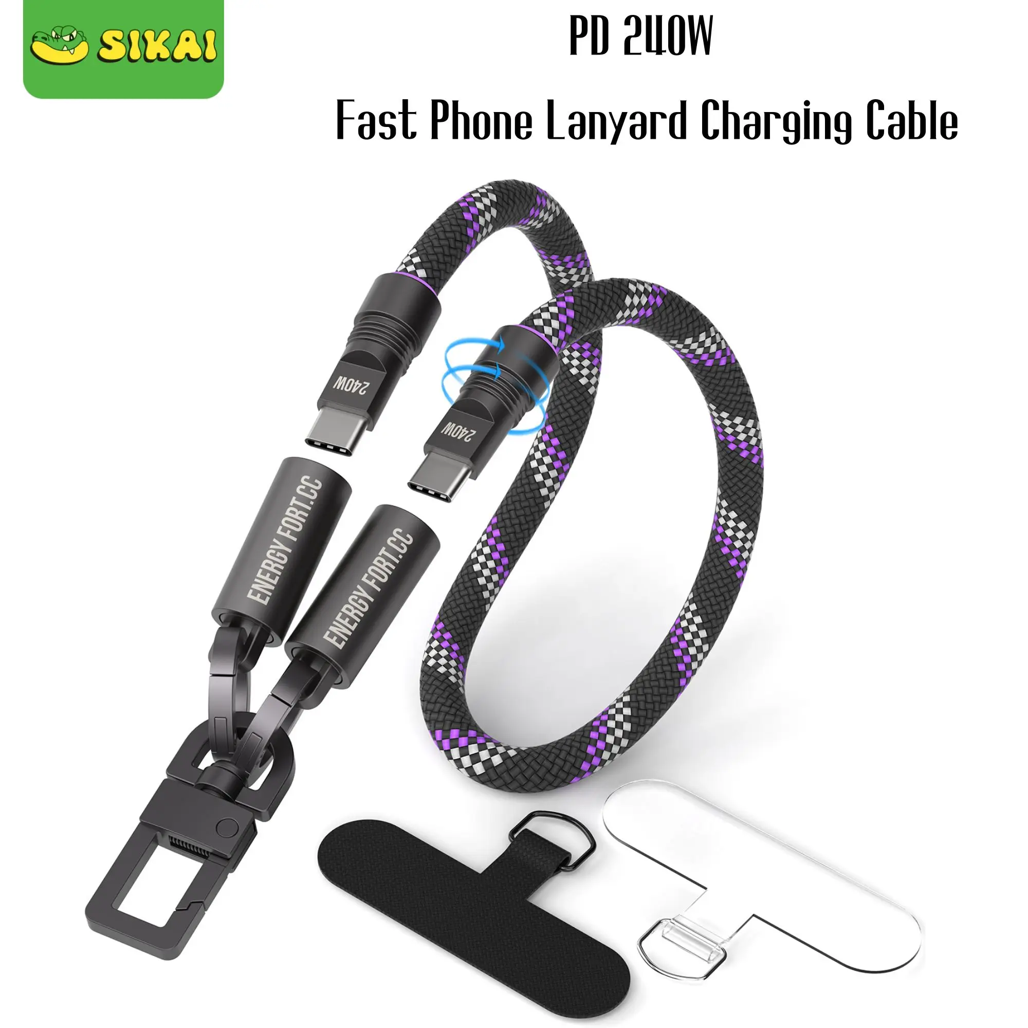 SIKAI 2in1 240W USB-C auf Typ-C Lanyard Datenkabel Schnellladung für iPhone 17/17pro/16 Samsung Huawei Laptops Anti-Verlust-Seil Image