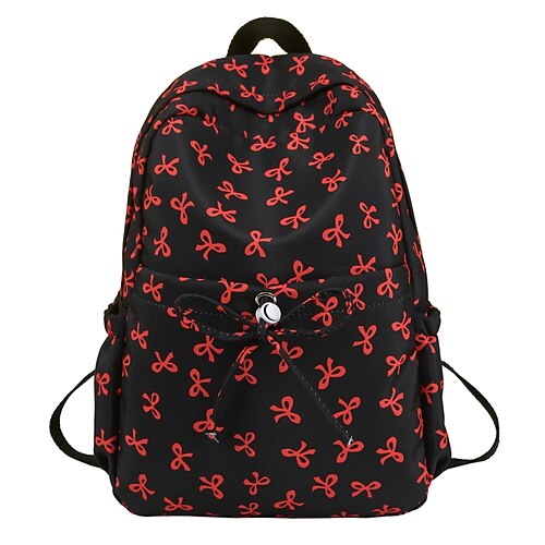 Zaino in stile coreano per ragazze con stampa a fiocco – grazioso zaino scolastico in tela per studenti adolescenti, scuole medie e superiori per il ritorno a scuola