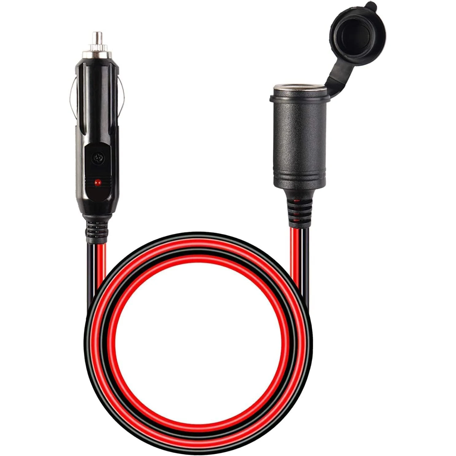 Zigarettenanzünder-Netzkabel mit Anzeige, männlich und weiblich, mit Abdeckung, 6 Fuß-16 AWG (1,8 m) Image