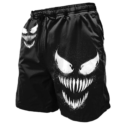 Herren Teufel Lächelndes Gesicht Kostüme Badehose Shorts Board Shorts Mittlerer Bund Dunkel Punk Gothic Stil Feiertag Streetwear Seitentaschen Netzfutter Elastischer Kordelzug Bund Designer Kleidung Image