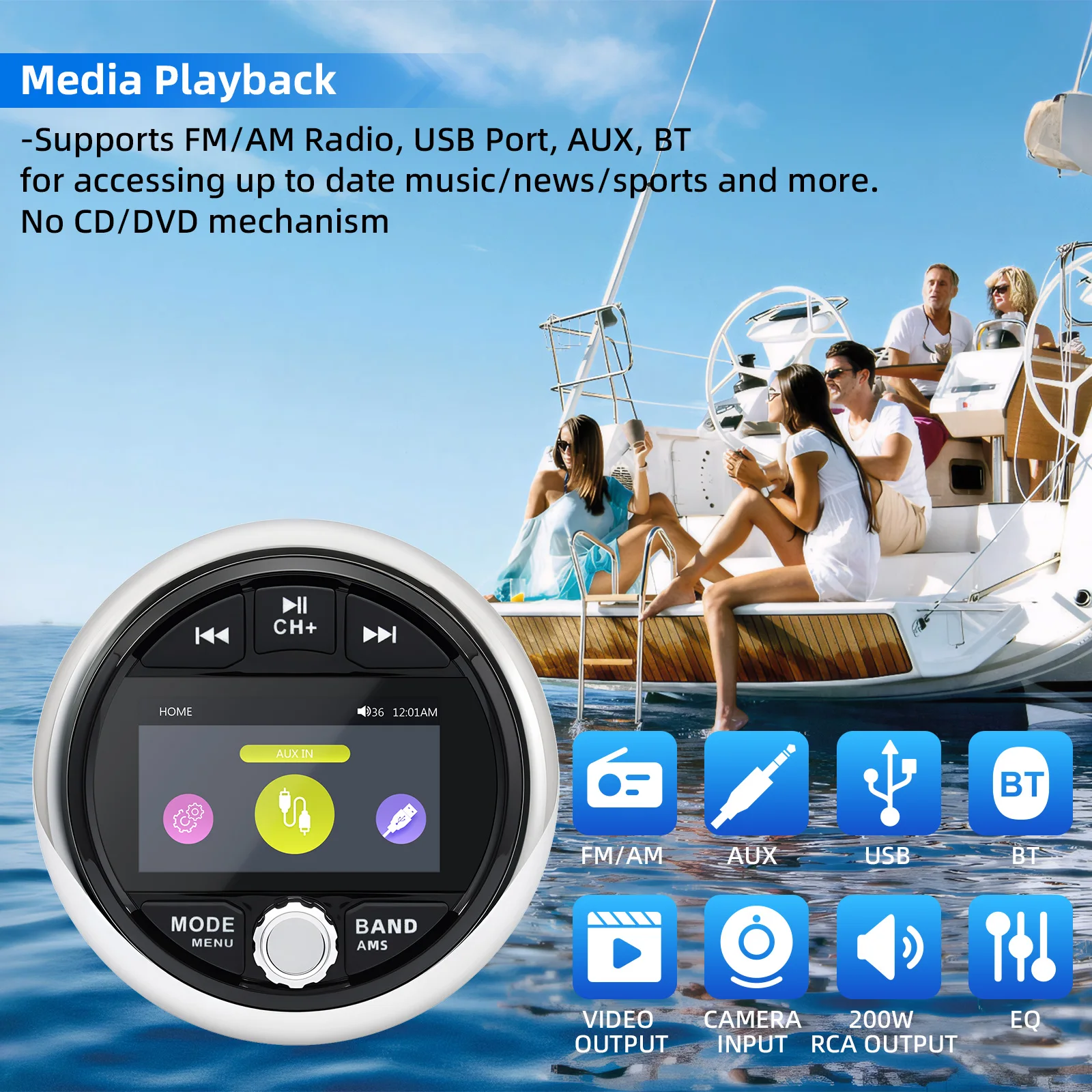 Boot Radio MP3 & MP5 Media Player Marine Stereo Bluetooth AUX USB Wasserdicht Weitgehend AM FM RDS Empfänger für Yacht ATV Image