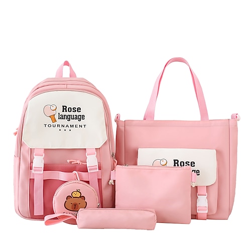 Set di 4 zaini rosa per il ritorno a scuola per ragazze – include zaino, borsa, astuccio e portamonete – design simpatico con cartoni animati, leggero e resistente