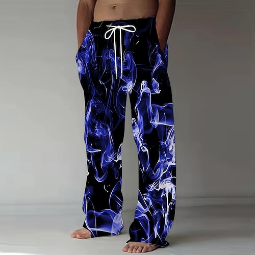 Herren Bunt Rauch Hose Baggy-Hosen Freizeithose Mittlere Taille Modisch lässig Ferien Streetwear Elastischer Kordelzug in der Taille Leinenähnliche Hose mit Taschen Sommer Frühling 3D-Druck Rote Blau Image