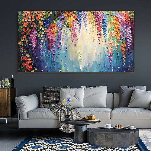 handgefertigtes Ölgemälde auf Leinwand, Wandkunst, Dekoration, modern, abstrakt, 3D-Spachtel, Blumen, Pflanzen für Wohnzimmer, Heimdekoration, gespannter Rahmen, hängendes Gemälde/gerolltes Image