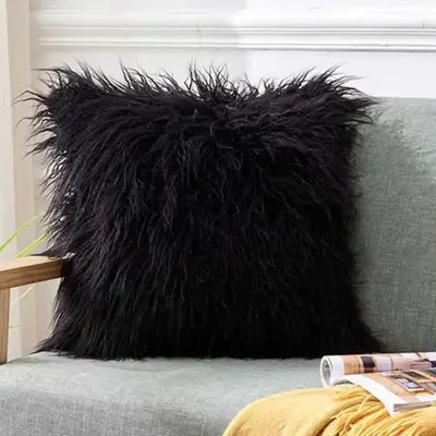 Dekorativer Dekokissenbezug, Plüsch-Kissenbezug, 43 x 43 cm, Schwarz, Weiß, Bett, Couch, Stuhl, Sofa, Kissenbezüge für Zuhause, Büro, Auto Image
