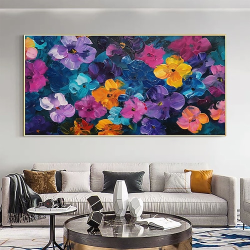 handgefertigtes Ölgemälde auf Leinwand, Wandkunst, Dekoration, abstraktes, farbenfrohes Blumengemälde, florales Landschaftsgemälde für die Inneneinrichtung, gerolltes, rahmenloses, ungedehntes Gemälde Image