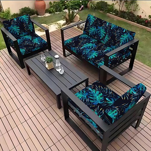 Sitzkissenbezug für den Außenbereich für die Terrasse, florale, garngefärbte Mikrofaser-Schonbezüge Image