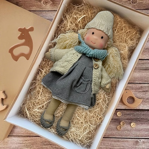 handgemachte Waldorfpuppe Baby Mädchen mit Kleidersets - 11,8 Zoll weiche Plüschpuppe für Kleinkinder ideales Weihnachtsgeschenk für Kinder Image