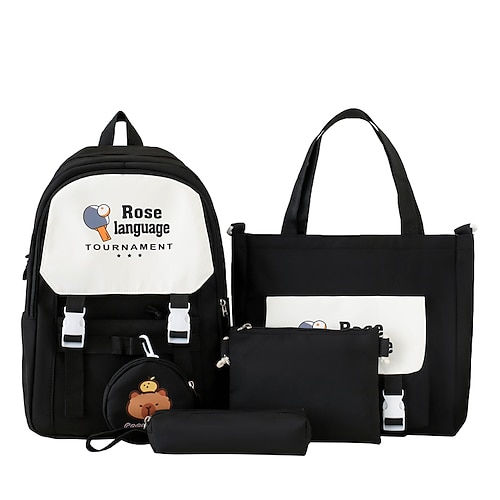 Set di 4 zaini rosa per il ritorno a scuola per ragazze – include zaino, borsa, astuccio e portamonete – design simpatico con cartoni animati, leggero e resistente