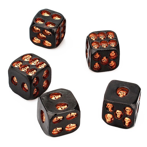 5 Stück/Set Halloween-Totenkopf-Harzwürfel, Gold- und Silber-Totenkopf-Design, Spielwürfel-Set für Bar-Partys, Nachtclubs, Brettspiele, einzigartiges Gothic-Harz-Bastelzubehör