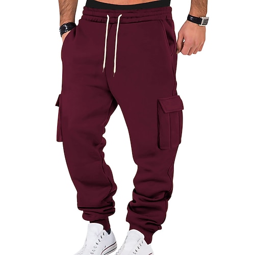 Herren Cargo-Hosen Fleecehose Jogginghose Hose Sporthose Elastischer Bund Kordelzug Mehrere Taschen Einfach Komfort Warm Volle Länge Outdoor Lässig Täglich Sport Mode Schwarz Weiß Image