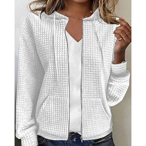 Damen Textur-Sweatshirt Sweatshirts Sweatshirts mit Reißverschluss Einfach Lässig Langarm Rundhalsausschnitt Normale Oberteile Straße Ferien Ausgehen Reißverschluss Tasche Schwarz Weiß Rosa Blau Khaki