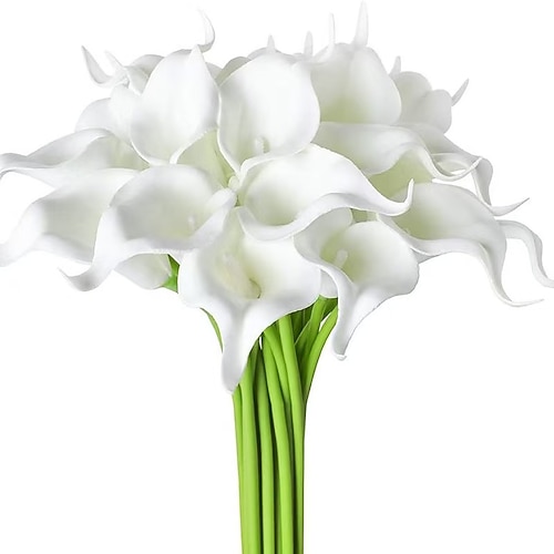 20 Bündel künstliche Lilien-, Calla- und Lotusblütenstiele in 18 Farben, realistische Kunstblumen für Valentinstag, Muttertag, Hochzeitssträuße, Fotorequisiten, Dekoration für drinnen und draußen Image