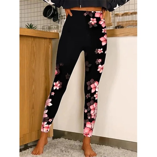 Damen Stoffhosen Leggings Gemütliche Leggings Stumpfhosen sportlich Volle Länge Natürliche Taille Grafik Druck Bequem Po-Lifting Bauchkontrolle Yoga Alltagstauglich Schwarz 2 # Schwarz 3 # Schwarz 4 Image