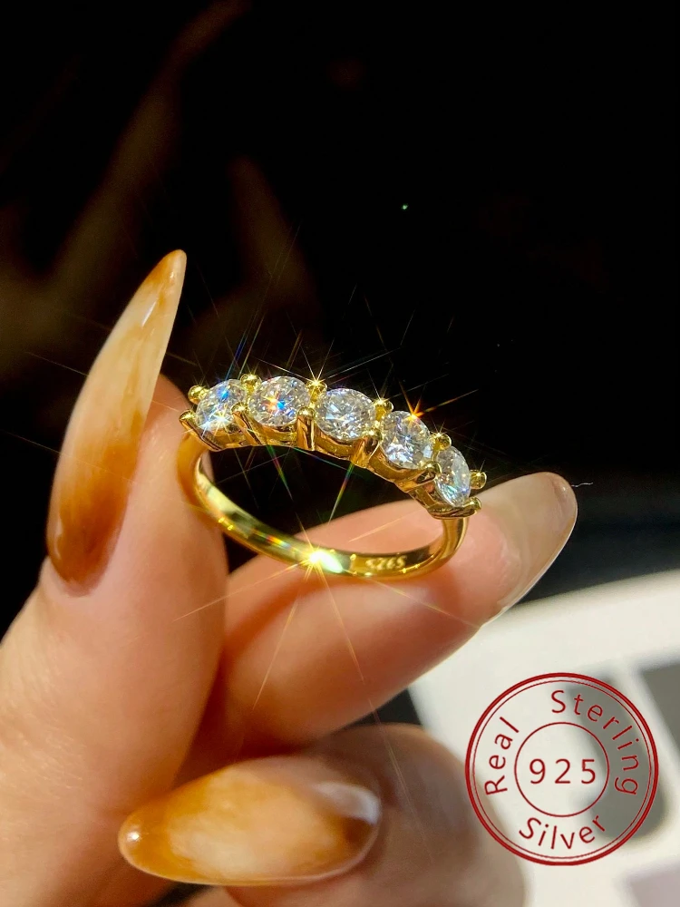 Ring aus 925er-Sterlingsilber, klassisch, glänzend, schlicht, fünf Sterne, Zirkon, für Damen, Verlobung, Hochzeit, luxuriös, hochwertiger edler Schmuck Image