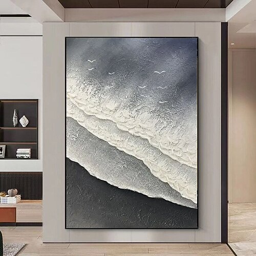 handgemachte Welle Ölgemälde handgemalte Wellen Ölgemälde Wand moderne Mode abstrakte weiße schwarze Welle Leinwand Malerei Wohndekoration Dekor Rahmen Leinwand Gemälde Image