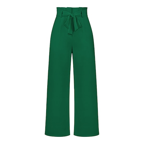 Damen Weites Bein Stoffhosen Streetwear Lässig Volle Länge Natürliche Taille Einfach Elastischer Bund Bequem Outdoor Urlaub Straße Weinrot Dunkelblau Rost Aprikose Herbst Normale Passform Image