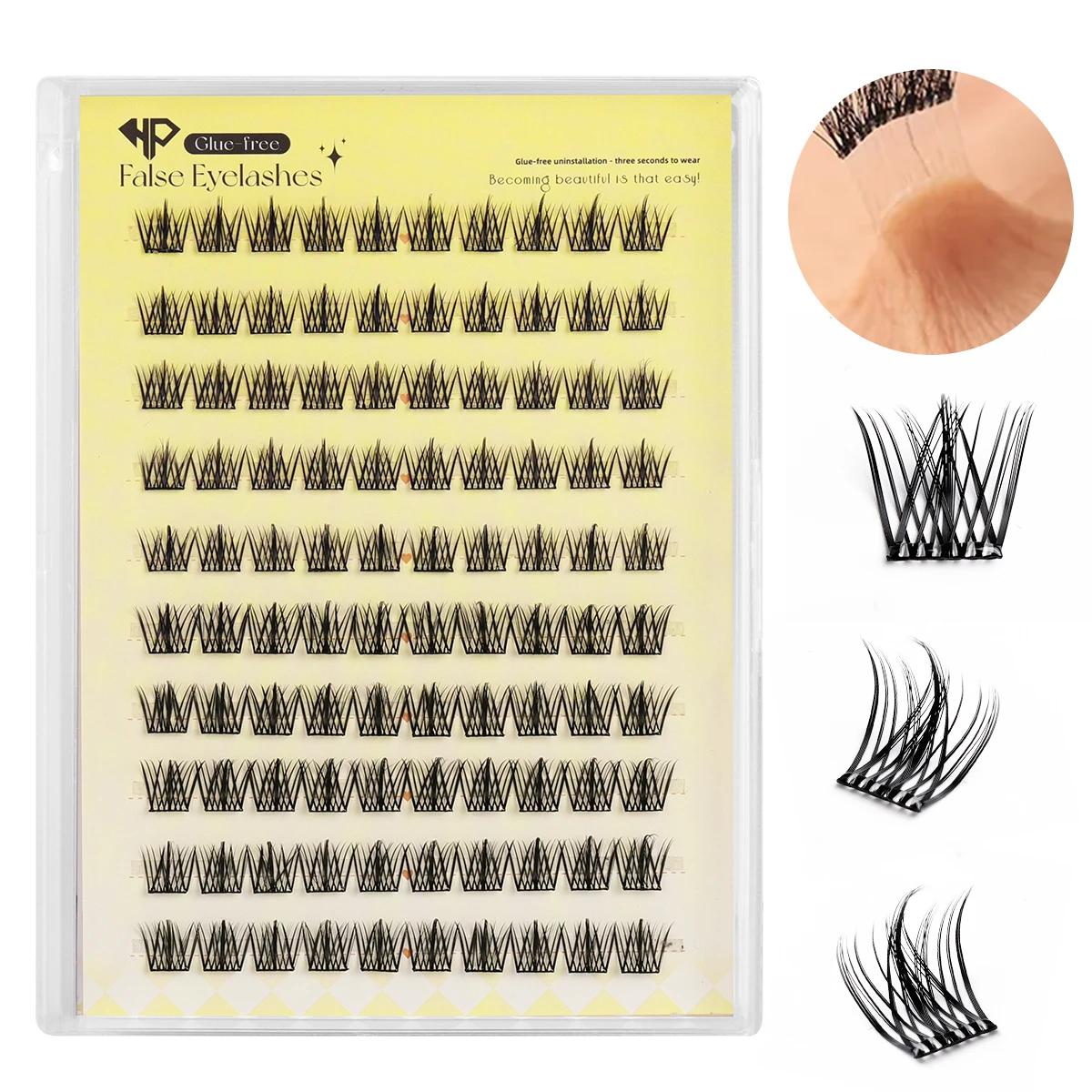 100 Cluster, vorgeklebte Wimpernverlängerungen, natürlich aussehende Trio-Cluster-Wimpern, einfach anzuwenden für Anfänger, hohes Volumen, wiederverwendbar Image