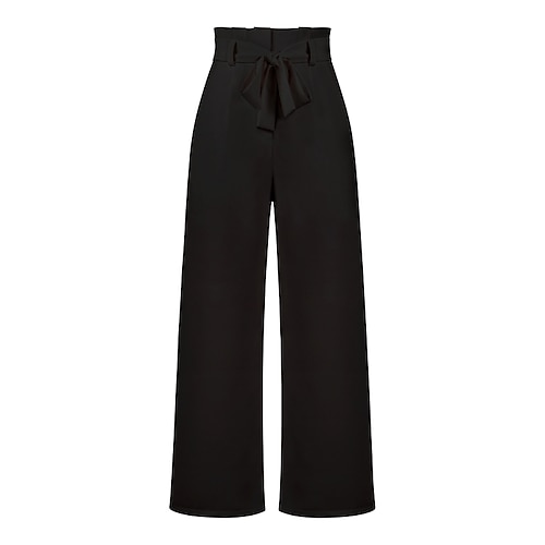 Damen Weites Bein Stoffhosen Streetwear Lässig Volle Länge Natürliche Taille Einfach Elastischer Bund Bequem Outdoor Urlaub Straße Weinrot Dunkelblau Rost Aprikose Herbst Normale Passform Image