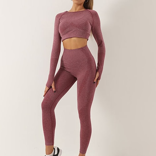 Damen 2 Stück Yoga-Trainingsanzug Lounge-Outfits Nahtlose Sport-BH-Leggings Einfarbig Kombination Sommer Dunkelgrau Wasserblau Fitnesstraining Hohe Taille Elastisch Atmungsaktiv Ärmellos Sport Image