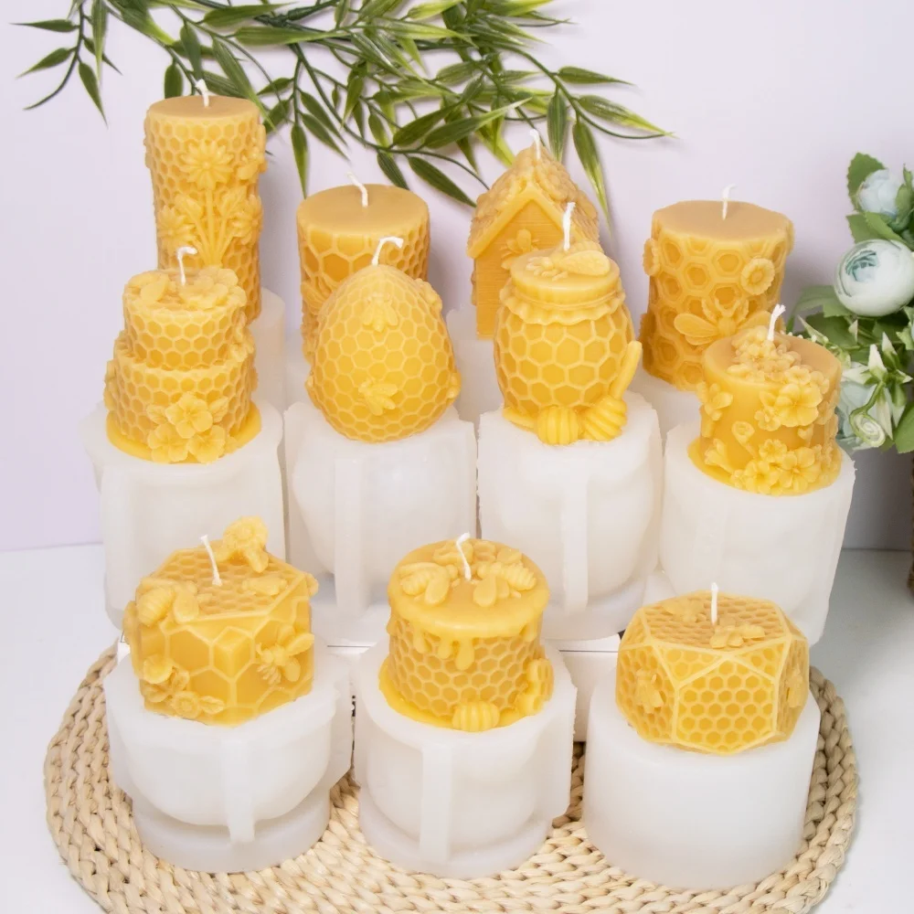 3D Honeycomb Bee Zylinder Silikon Kerze Form DIY Bee Kuchen Haus Aroma Kerze Gips Ornament Form für Seife Backen, Der Werkzeug Image